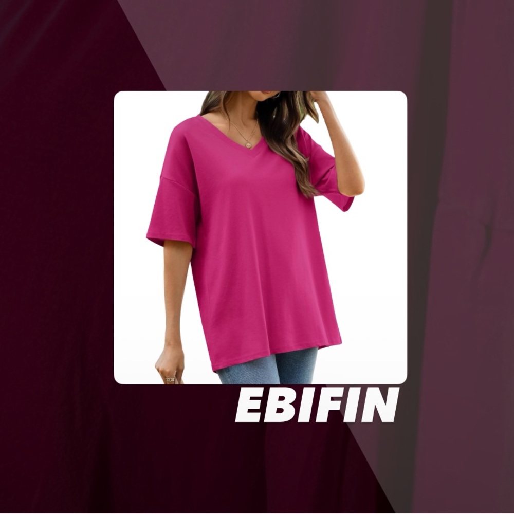 EUC Ebifin Pink V Neck Oversized Tee Shirt